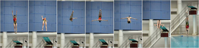 女子单人三米弹板跳水冠军吴敏霞作示范表演。